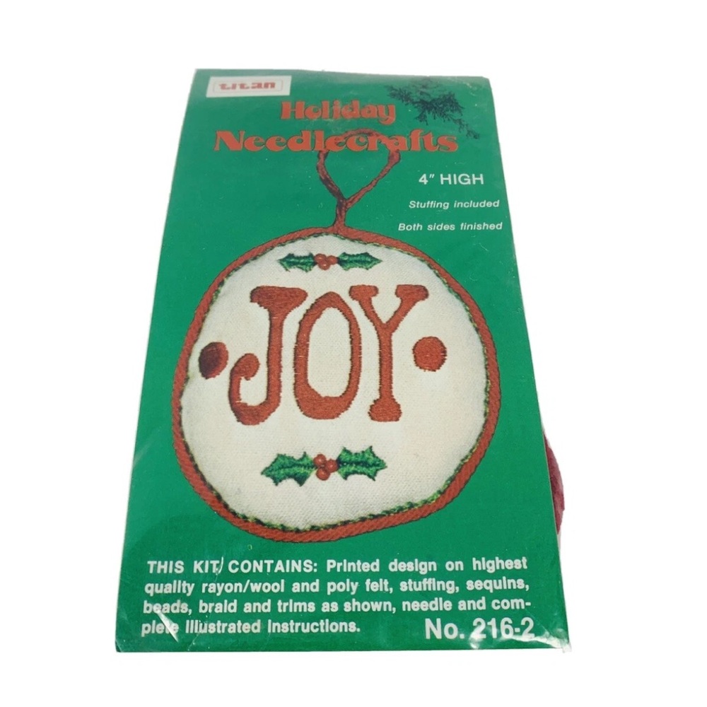 Vintage Titan Holiday Needlecrafts JOY Ornament 4" 216-2 Cross Stitch NOS NIP